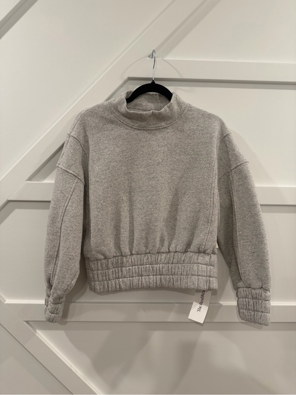 Varley Dunbar Sweatshirt Size Medium Gray Pullover Sweater Ivory Fleck Marl Crop